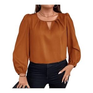 SHEIN Brown Blouse with 3/4 Sleeves and Cut Out Detail